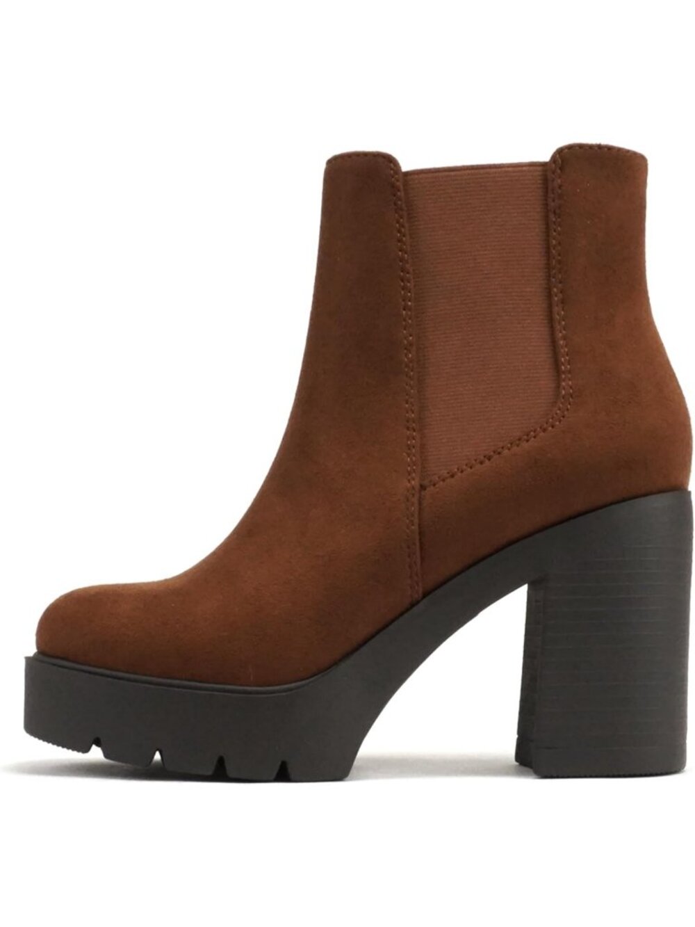 Women's Cognac Lmit Suede Rubber Chelsea Fashion  High Heel  Ankle Boot